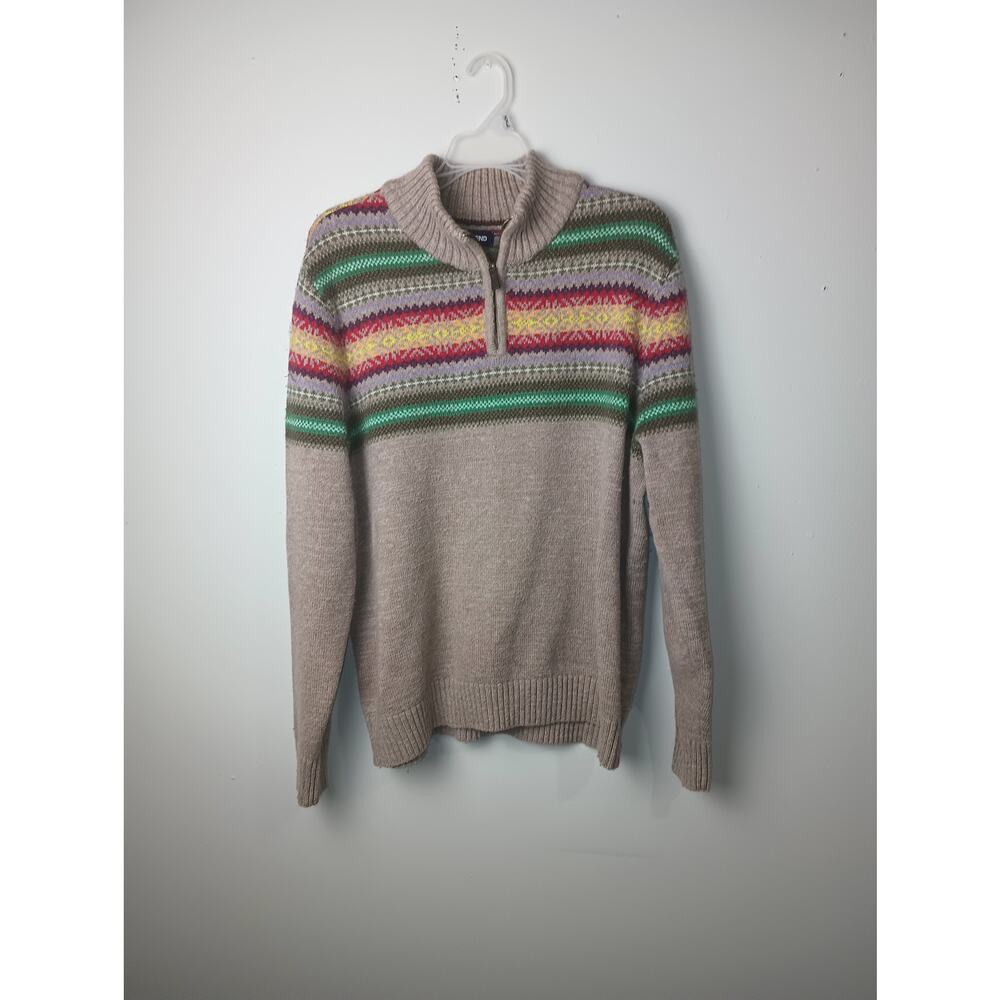 Lands' End Men's Fair‎ Isle Quarter Zip Wool Cotton Blend Sweater Size Large